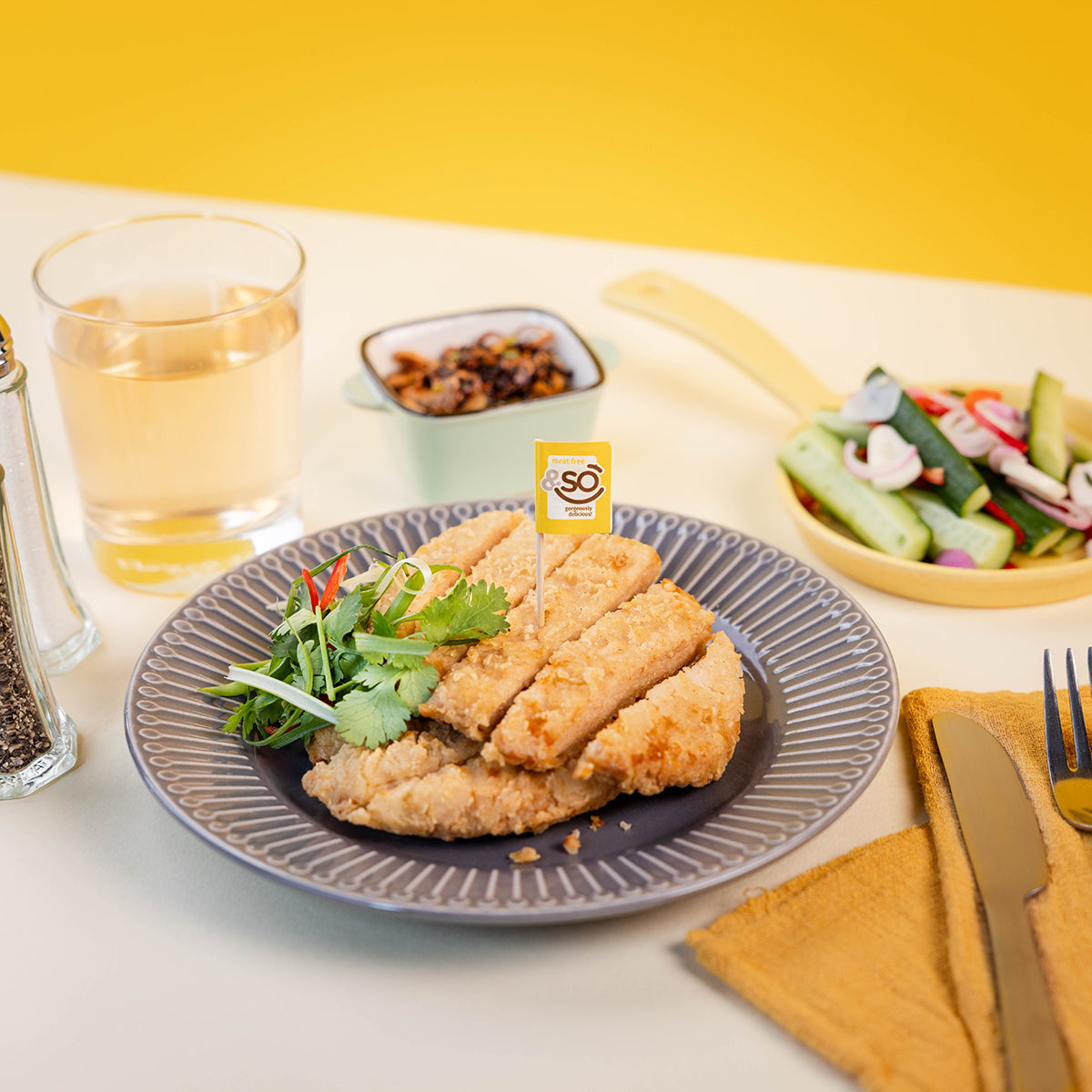Crispy Chop with Pickled Cucumbers and Chilli Garlic Oil – &SO